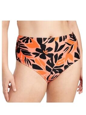 Old Navy Coral Orange & Black Floral High-Waist Bikini Bottoms – Size 2X EUC